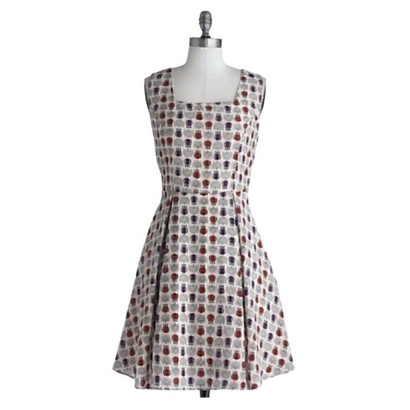 Owl Print Sleeveless Fit & Flare Midi Dress Back Tie Yellow Star Women’s 1X Plus - Picture 3 of 13